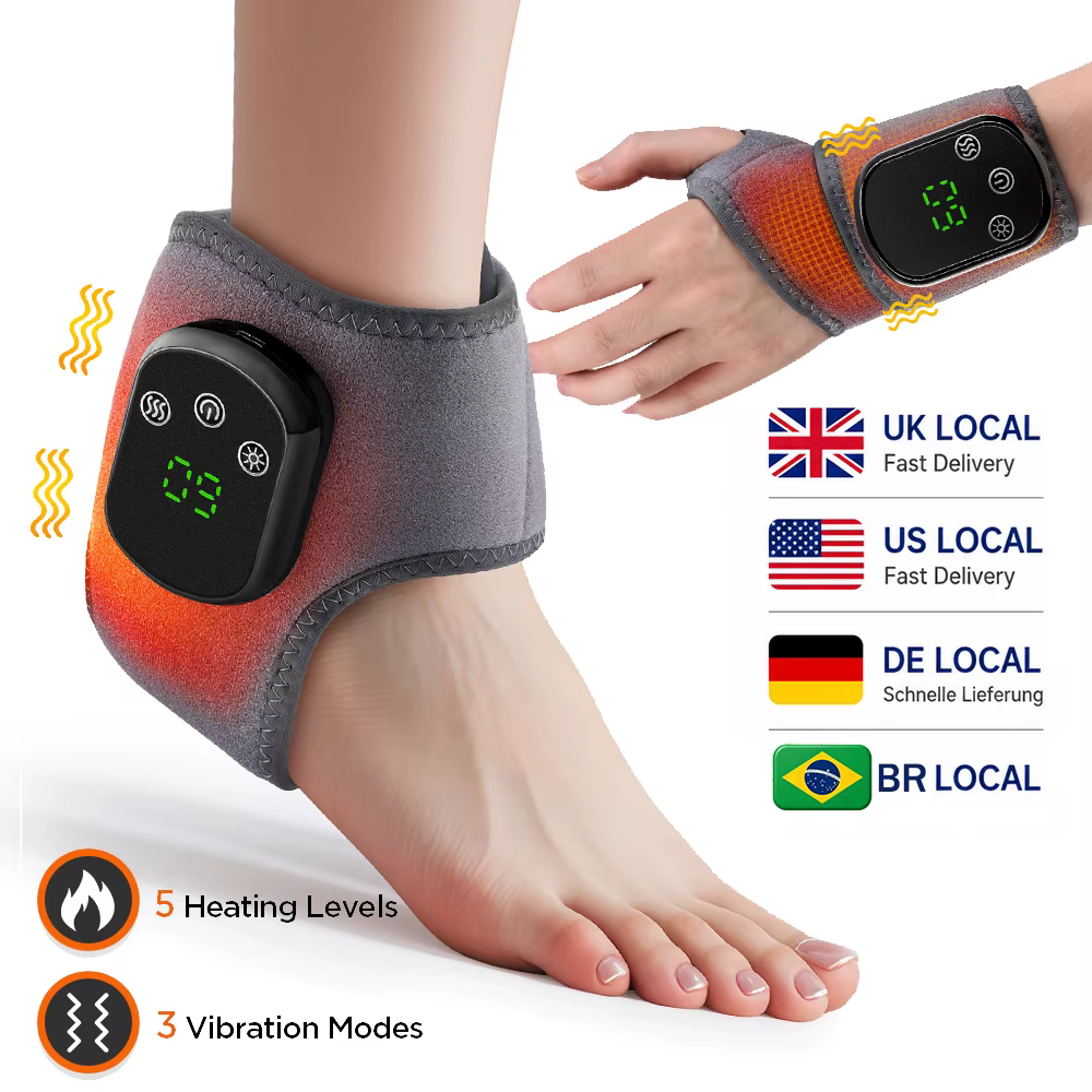 Masseur chauffant pour poignets et pieds pour le confort à domicile, enveloppe chauffante sans fil pour poignets avec 5 modes de chaleur et 3 modes de vibration, ceinture de massage pour chevilles