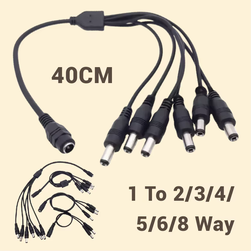 Répartiteur d'alimentation cc multi-ports 5.5x2.1mm 1 à 2/3/4/5/6/8 voies 12V pour l'extension d'alimentation unique à plusieurs appareils