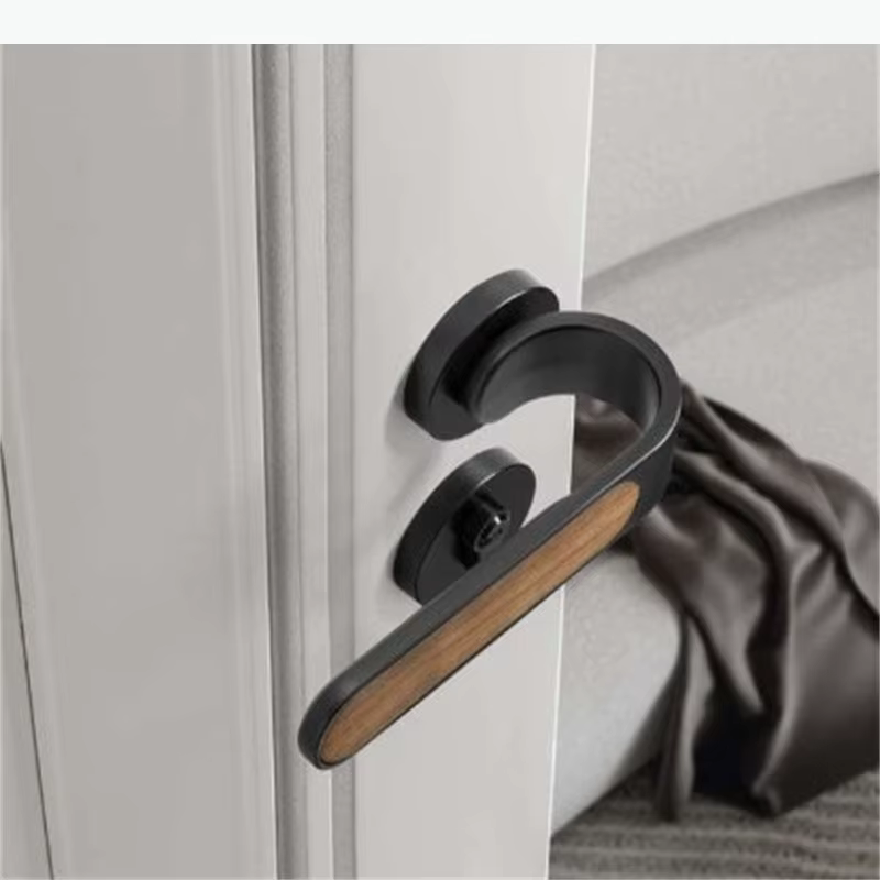 Serrure de porte universelle en métal à poignée en bois, silencieuse, pour usage domestique, sécurité pour salon, accessoires de quincaillerie de porte