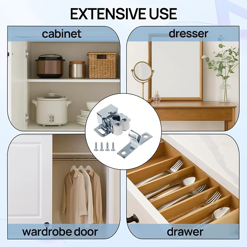 Lot de 4/6 loquets de porte à double rouleau pour armoire et placard, avec vis, pour cuisine et autres meubles