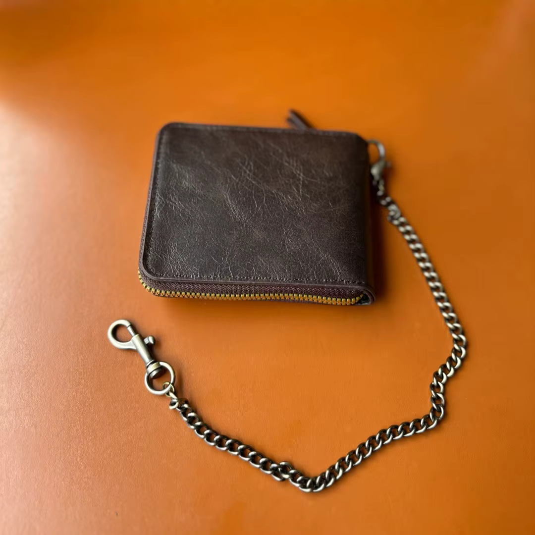 Portefeuille à deux volets en cuir PU pour homme avec chaîne