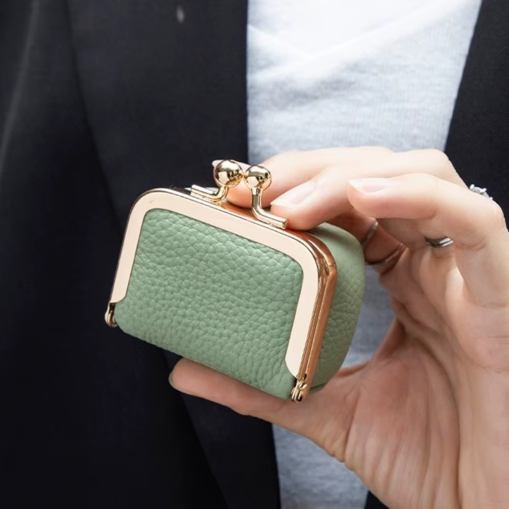 Portefeuille en cuir véritable avec serrure à baiser