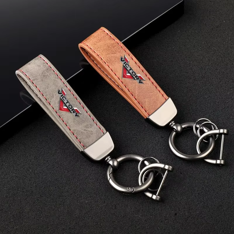 Porte-clés en forme de fer à cheval en cuir vintage imprimé HD pour accessoires moto VICTORY