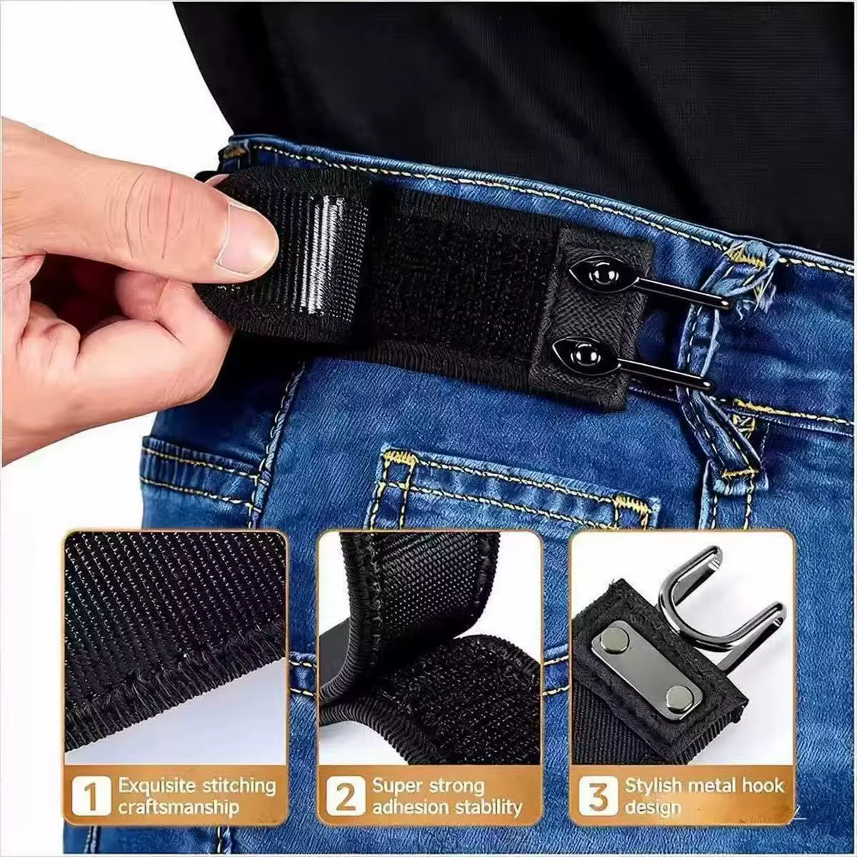 Ceinture élastique portable unisexe avec sangle réglable en velcro et boucle à crochet en métal