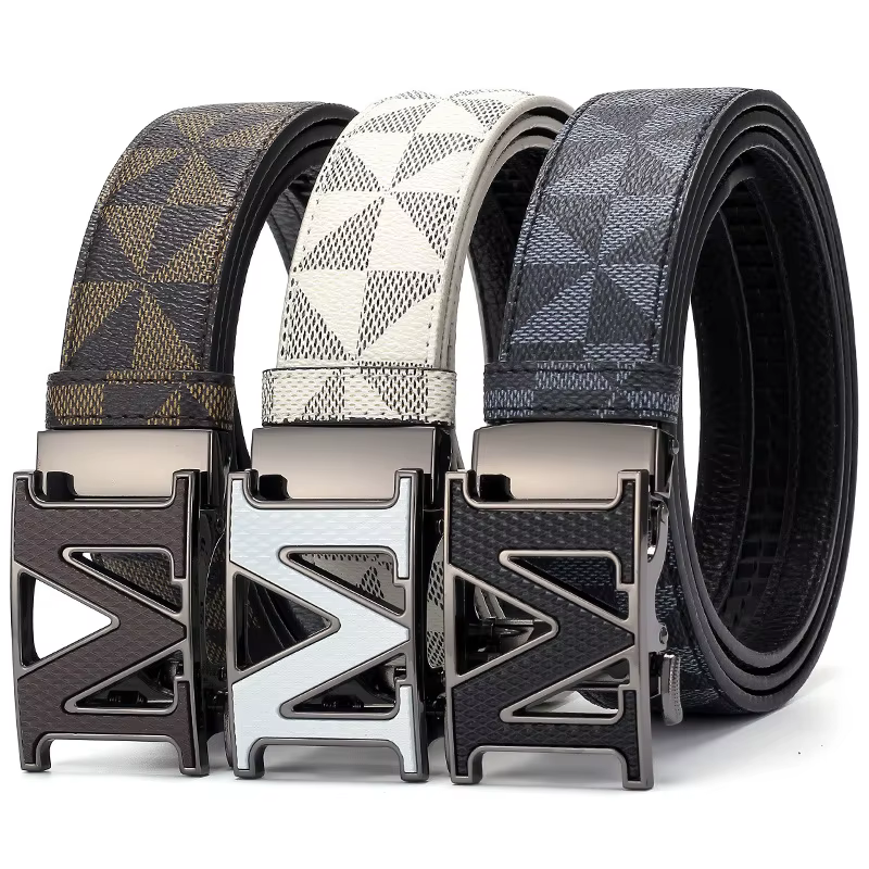 Ceinture en cuir pour hommes avec boucle automatique en métal