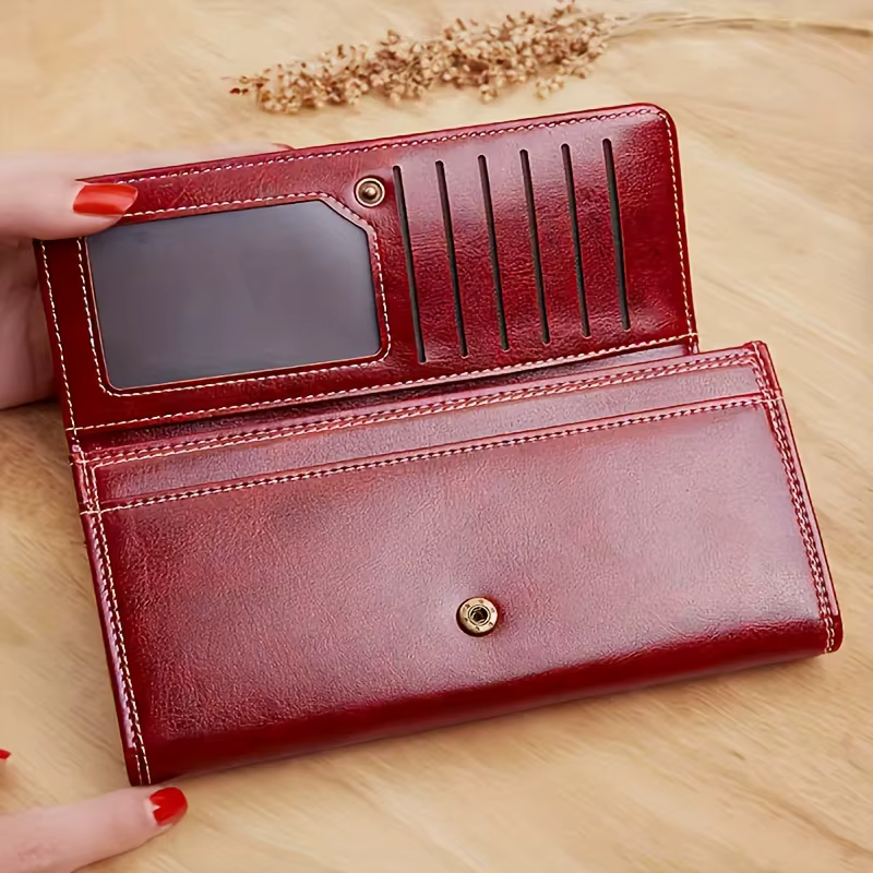 Portefeuille vintage pour femme – Design ultra-fin à deux volets