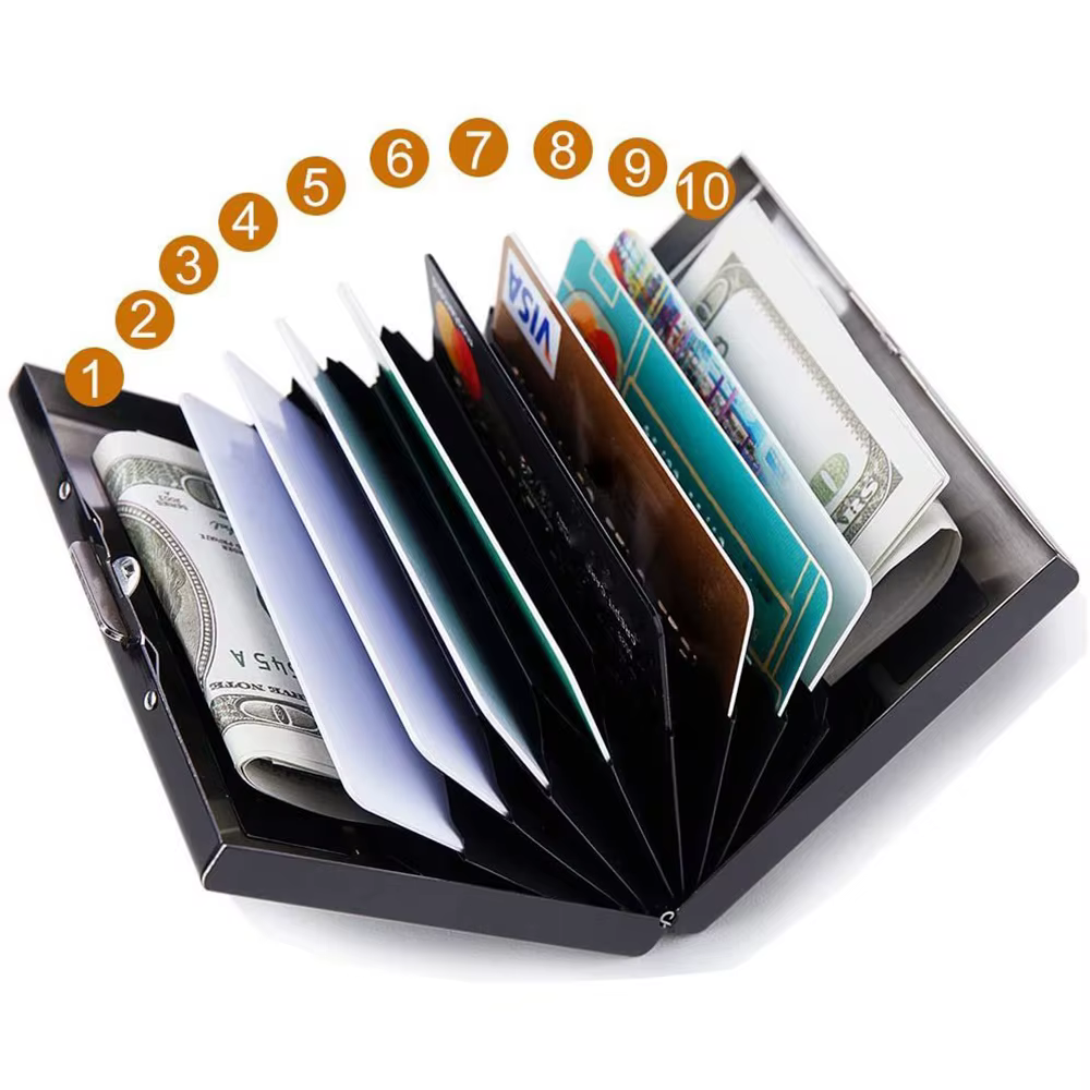 Portefeuille porte-cartes en acier inoxydable avec imprimé crâne