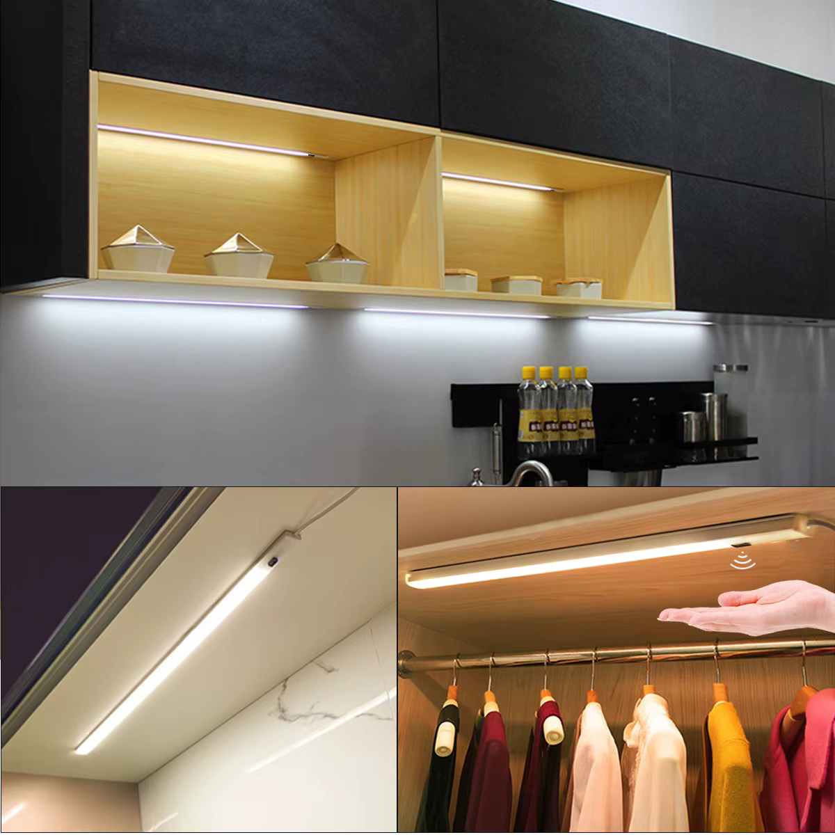 Barre lumineuse LED avec interrupteur à gâchette sans contact à onde manuelle, éclairage sous le comptoir, lampe de nuit alimentée par prise USB pour bureau, évier, établi