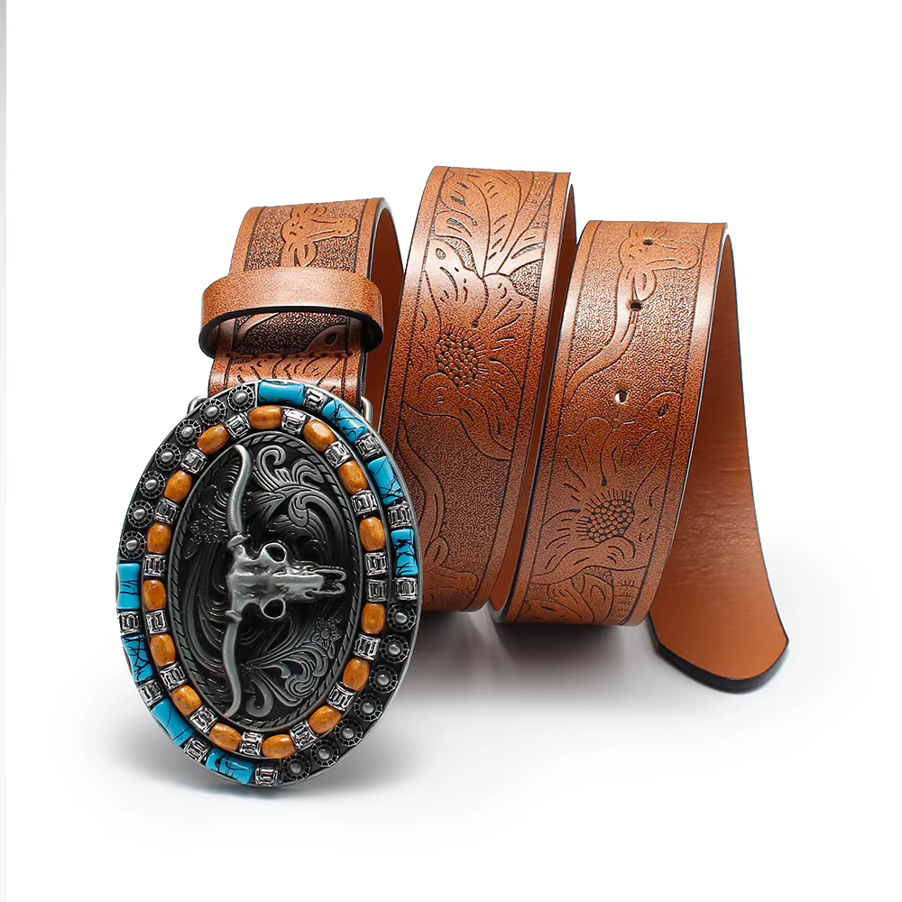 Ceinture en cuir de vachette vintage style western LAMBRUSSO pour homme