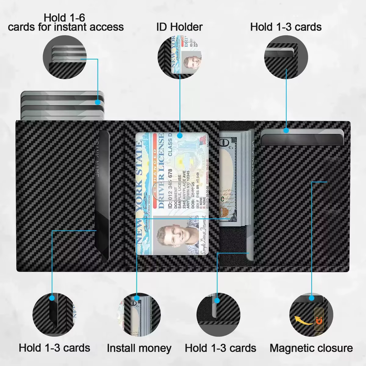 Étui portefeuille en PU Pop Up pour cartes