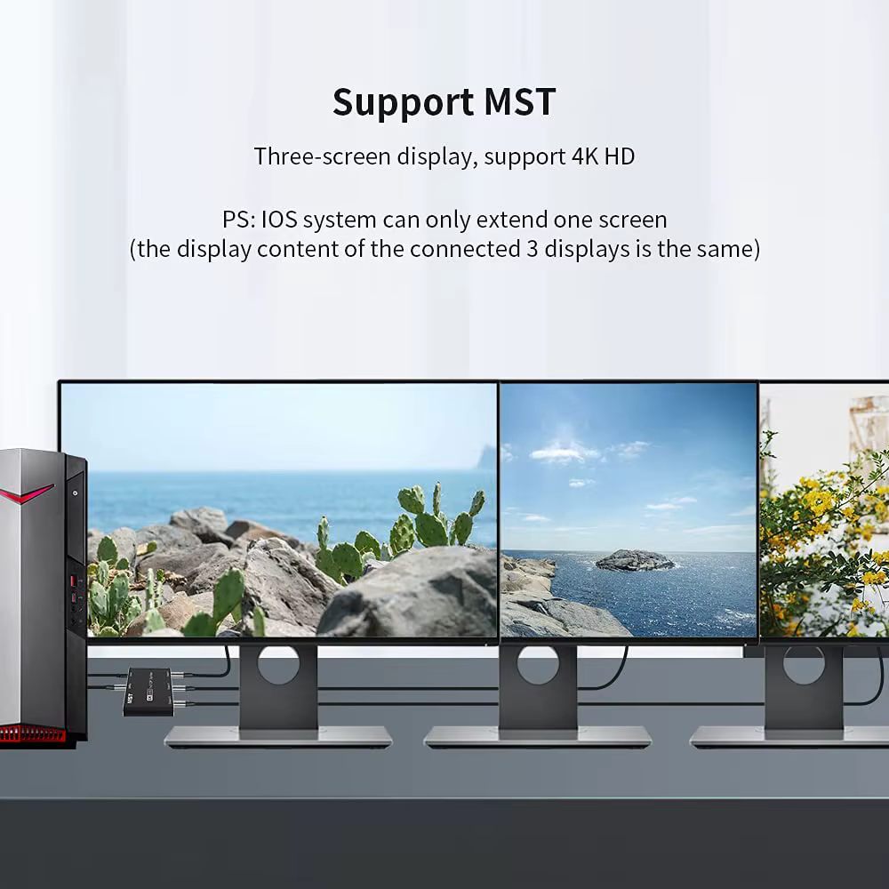 Répartiteur MST DisplayPort 1 entrée 3 sorties 8K @ 30Hz 4K @ 144Hz DP 1.4, adaptateur Hub SST 1*3 ports pour 3 Ultra HD DisplayPort