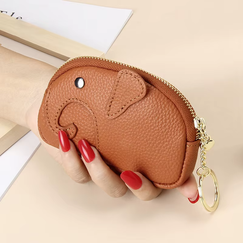 Portefeuille en cuir PU avec tête d'éléphant de dessin animé