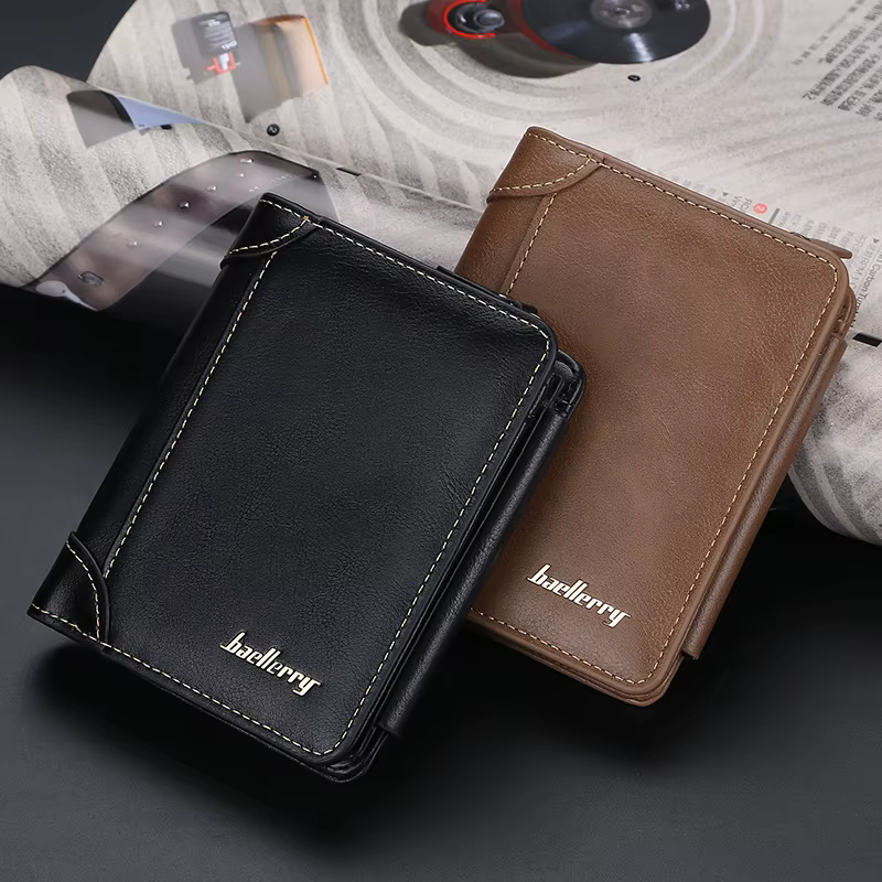 Nouveaux portefeuilles en cuir PU pour hommes de haute qualité fermeture éclair court design porte-carte homme sac à