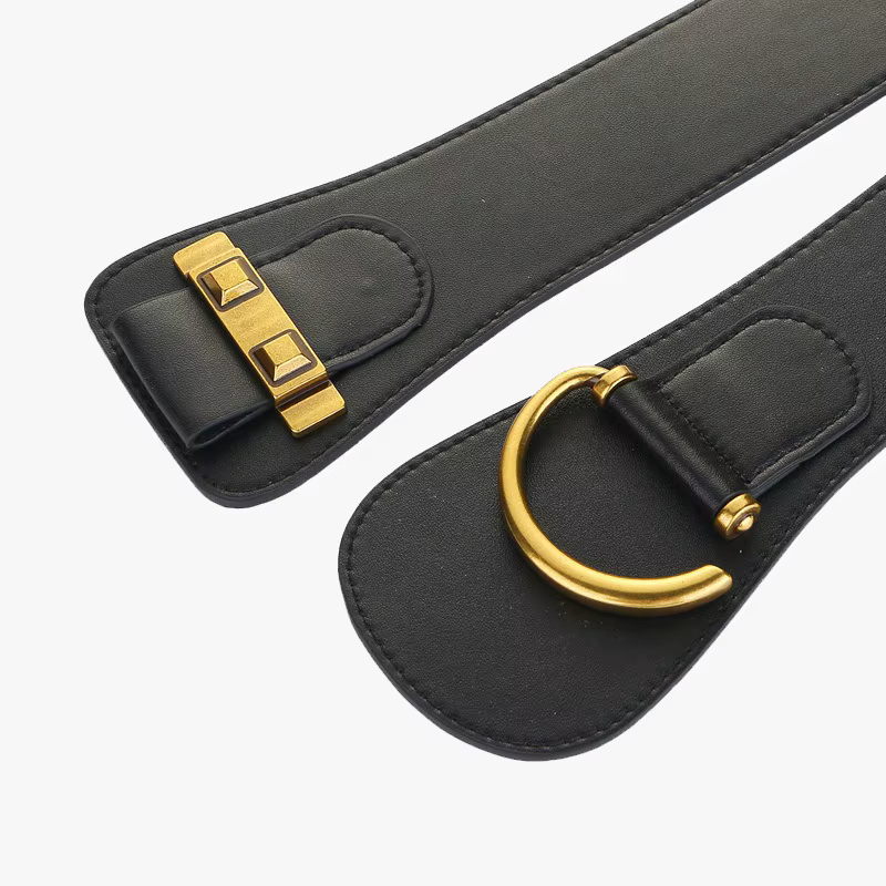 Ceinture large élastique en cuir véritable pour femmes