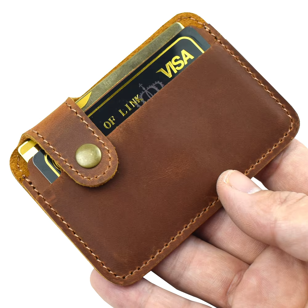 Porte-cartes en cuir Vintage avec fermeture à pression