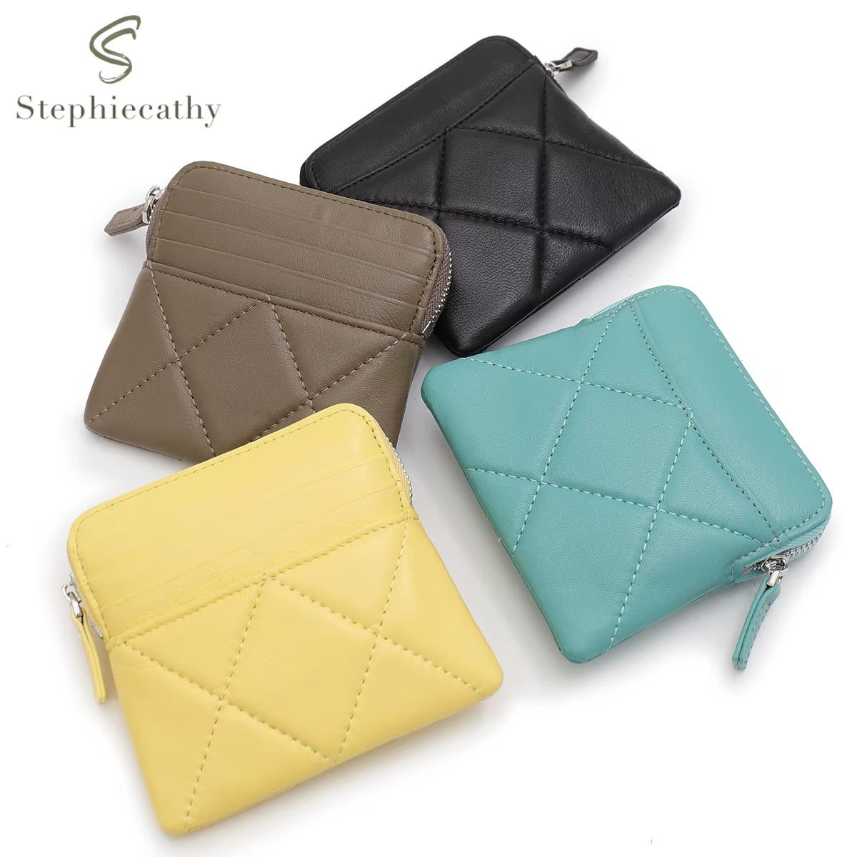 SC – petit portefeuille matelassé en peau de mouton pour femmes, porte-cartes multi-fentes, sac d'argent à fermeture éclair, porte-monnaie Portable et polyvalent