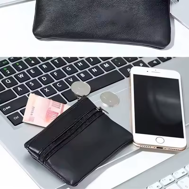 Porte-monnaie en cuir noir adapté aux hommes et aux femmes