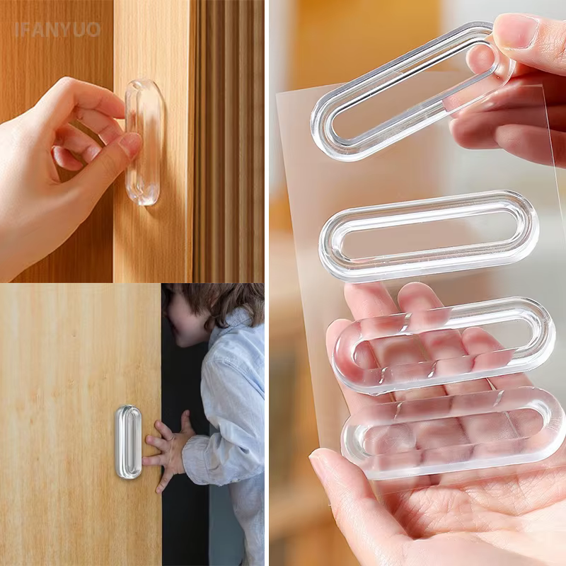 Poignée de porte invisible autocollante transparente en PU souple pour portes coulissantes, armoires de cuisine, portes en verre et tiroirs