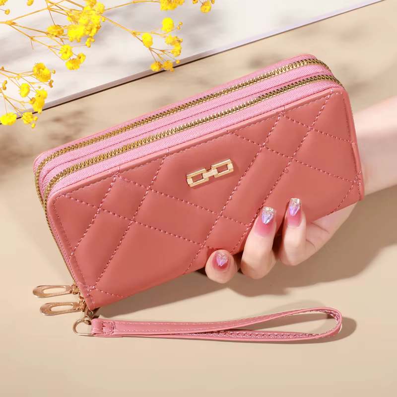 Portefeuille long matelassé chic pour femme – Fermeture éclair sécurisée