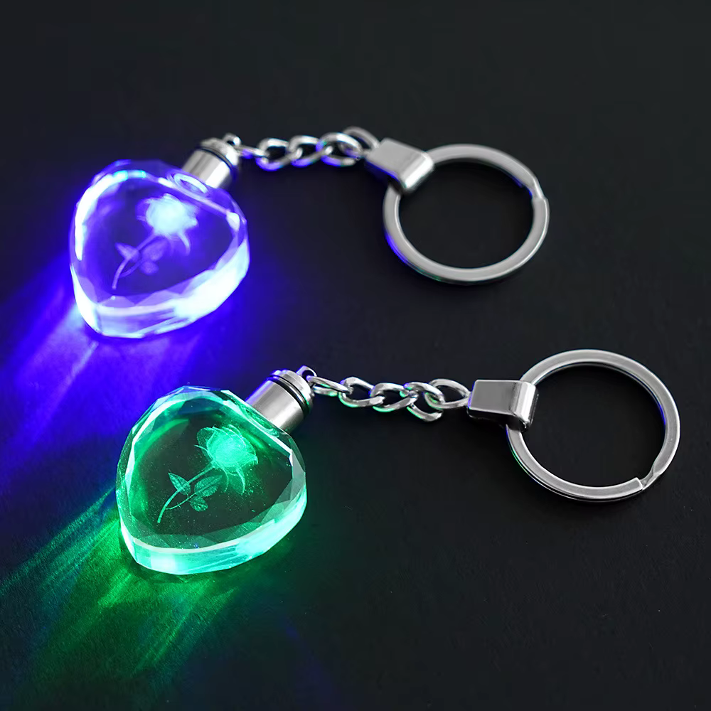 Mode coloré fée Rose fleur motif amour forme cristal strass lumière LED porte-clés amant