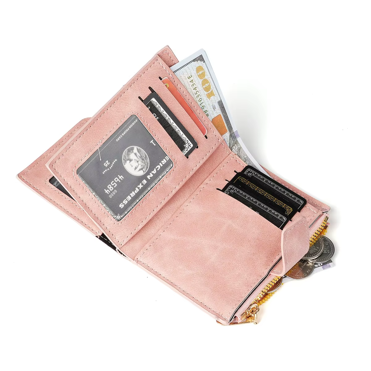 Portefeuille court vintage pour femme en cuir nubuck