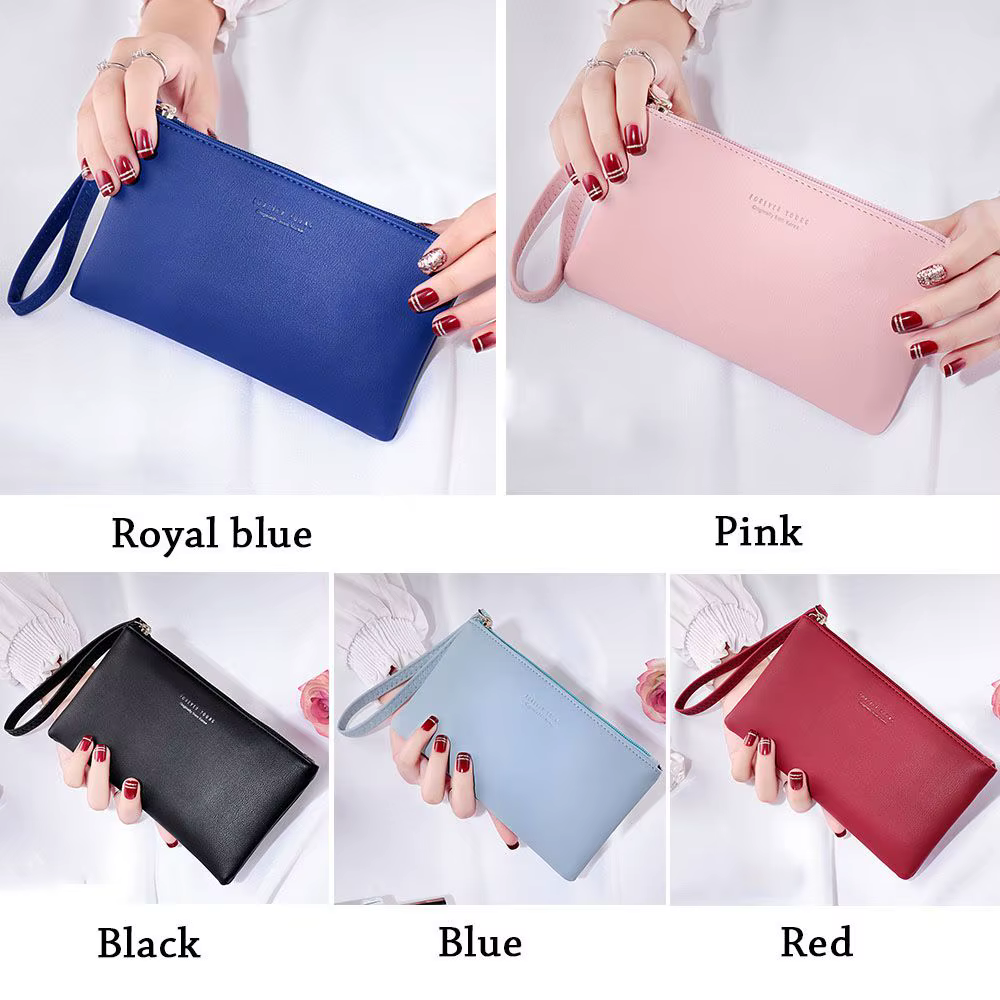 Sac à monnaie zippé en cuir PU pour femme