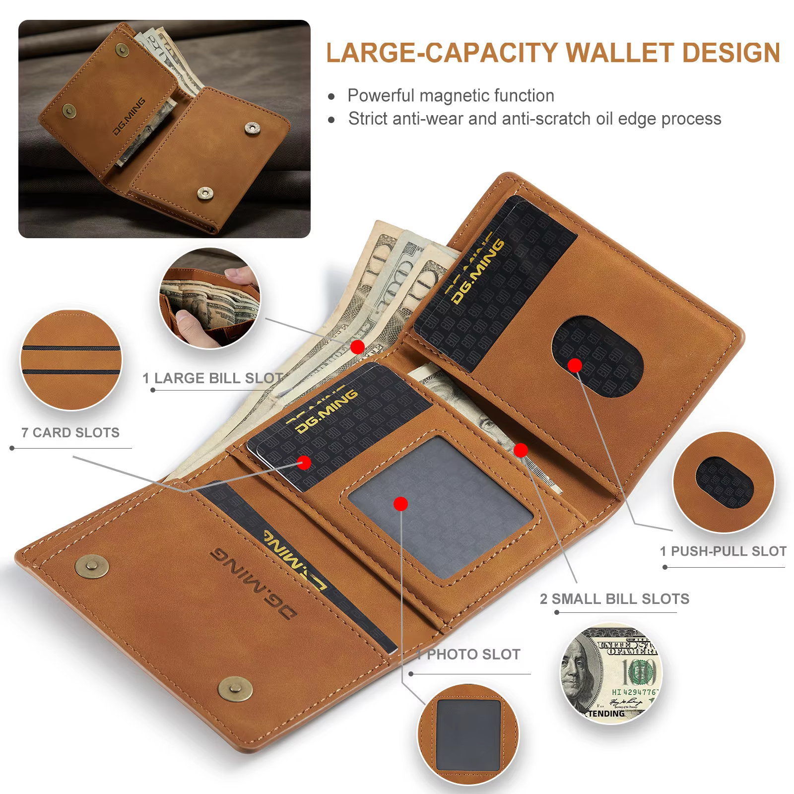 Portefeuille Marron Dg.ming Vintage en PU
