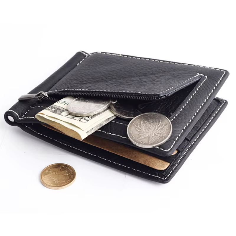 GUBINTU Portable Mini hommes en cuir véritable pince à billets portefeuille avec poche pour monnaie petite carte