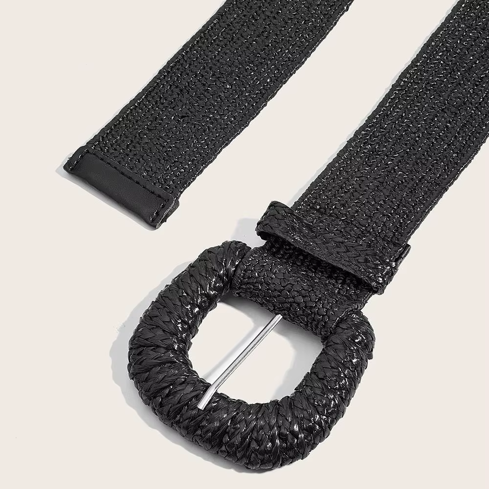 Été automne taille ceinture rétro tissé boucle ardillon ceintures Style bohème tressé large ceinture Pp paille herbe ceinture taille sangle