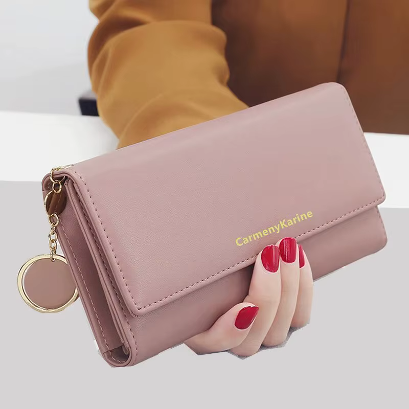 Mode femmes en cuir PU longs portefeuilles multi-fonctionnel pli sac à main frais femme pochette porte-carte