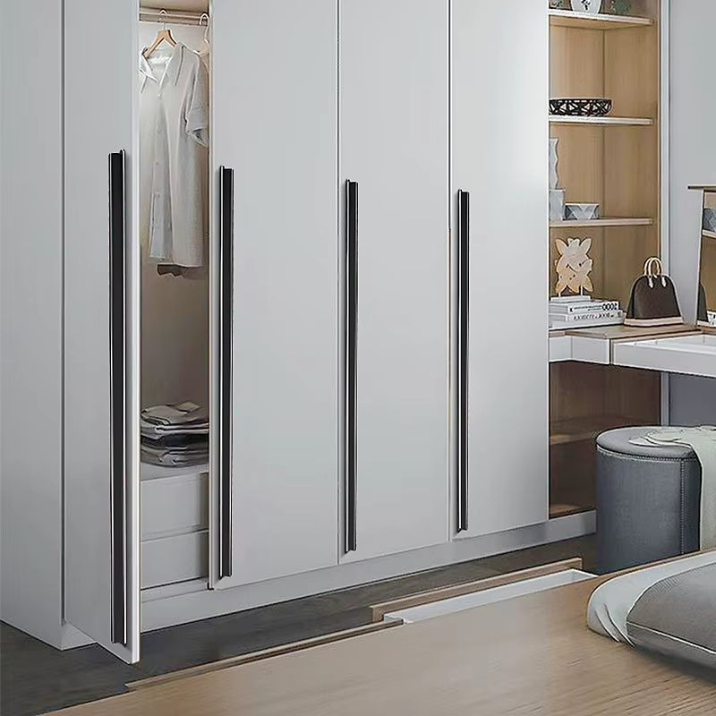 Poignée de porte d'armoire noire, moderne et minimaliste, pour tiroir d'armoire, style nordique étendu, poignée de porte de garde-robe légère de luxe, bord argenté