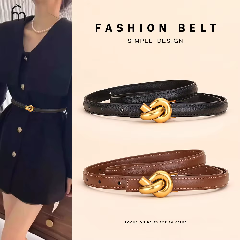 Ceinture à nœud en cuir véritable pour femmes