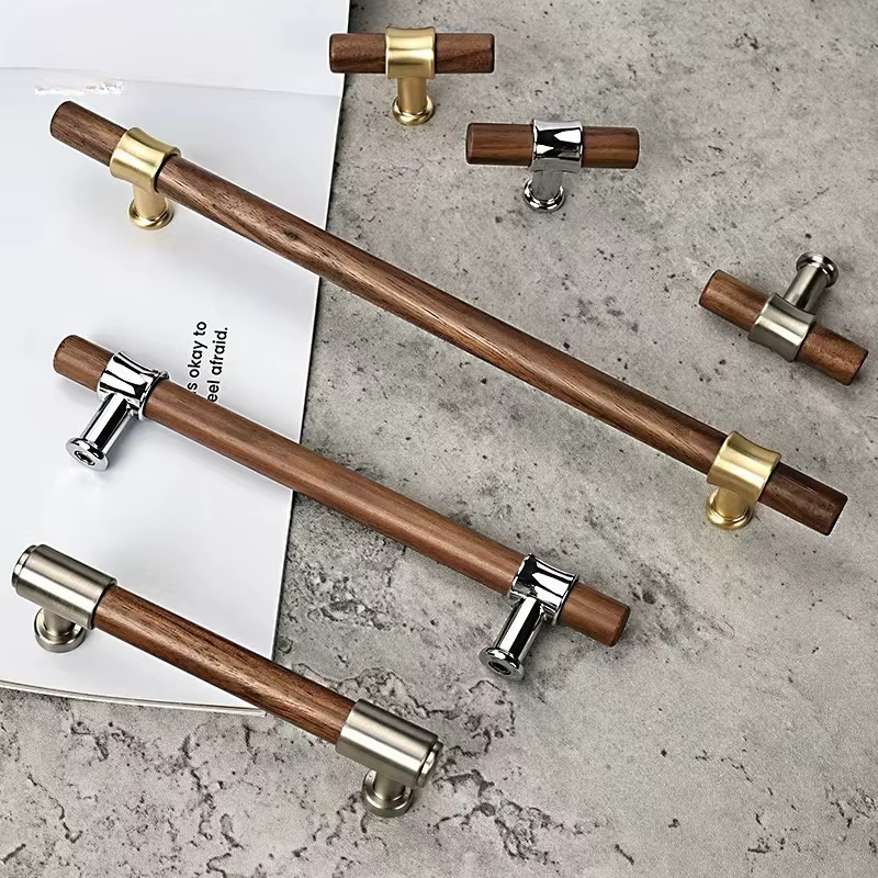 Poignées de porte en noyer chinois, poignées de porte de cuisine, boutons de tiroir de placard, quincaillerie de meubles, poignée à trou unique