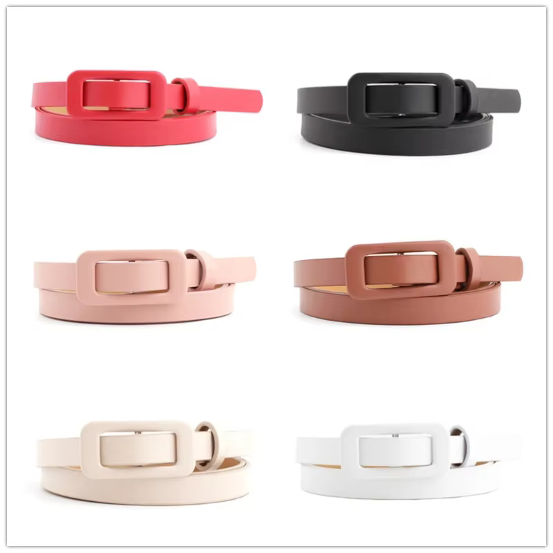 Ceinture fine en cuir Pu pour femmes, boucle carrée sans trous, noir/blanc/rouge, à la mode, pour décoration de robe en jean, vente en gros