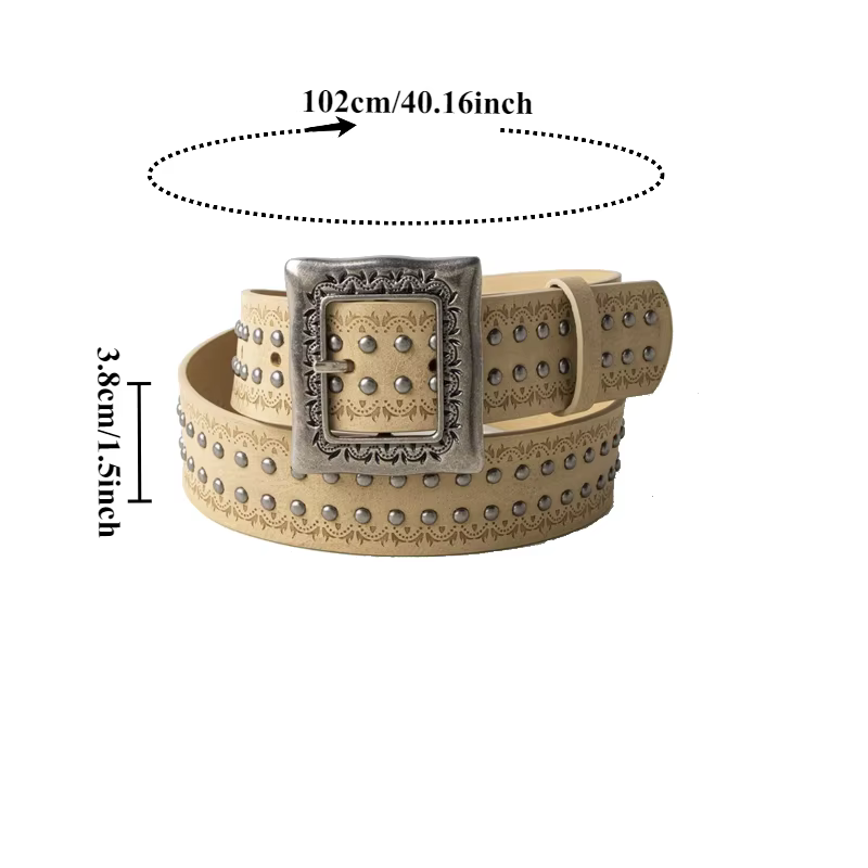 Ceinture texturée et cloutée de style bohème coréen avec finition vieillie exquise
