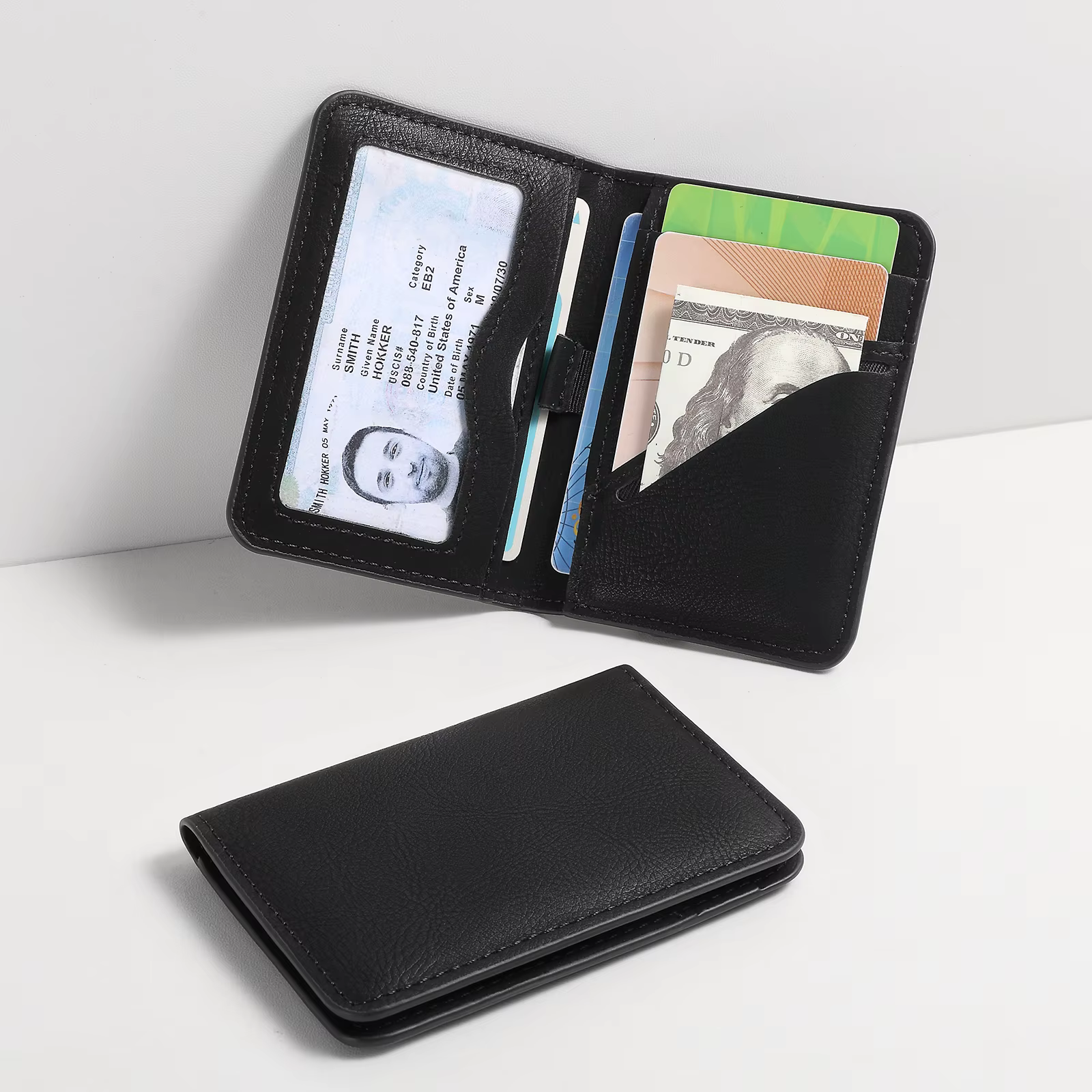 Portefeuille de poche avant en cuir pour hommes, blocage Rfid, mince, minimaliste, porte-carte de crédit, portefeuille Ultra fin avec fenêtre d'identification