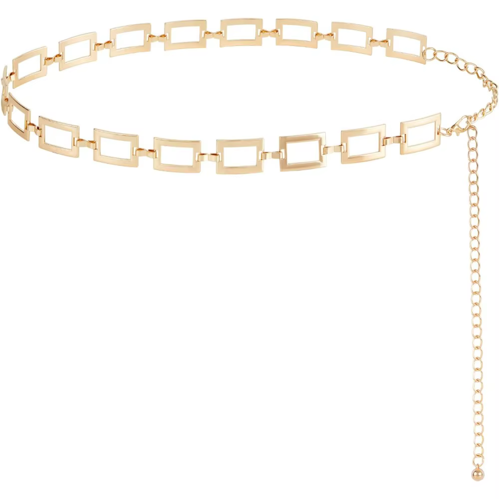 Ceinture à chaîne carrée pour femmes, chaîne de taille en métal, ceintures à chaîne à la mode pour robe or et argent