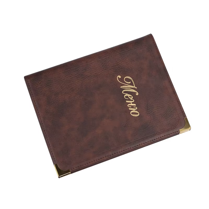 Porte-menu en cuir PU durable pour restaurant, optique A4, dossier d'affichage de cartes de poche, vin noir et marron, 7 feuilles