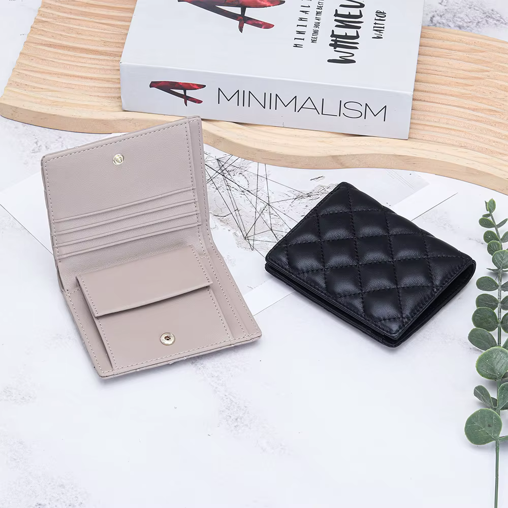Portefeuille court en peau de mouton pour femmes
