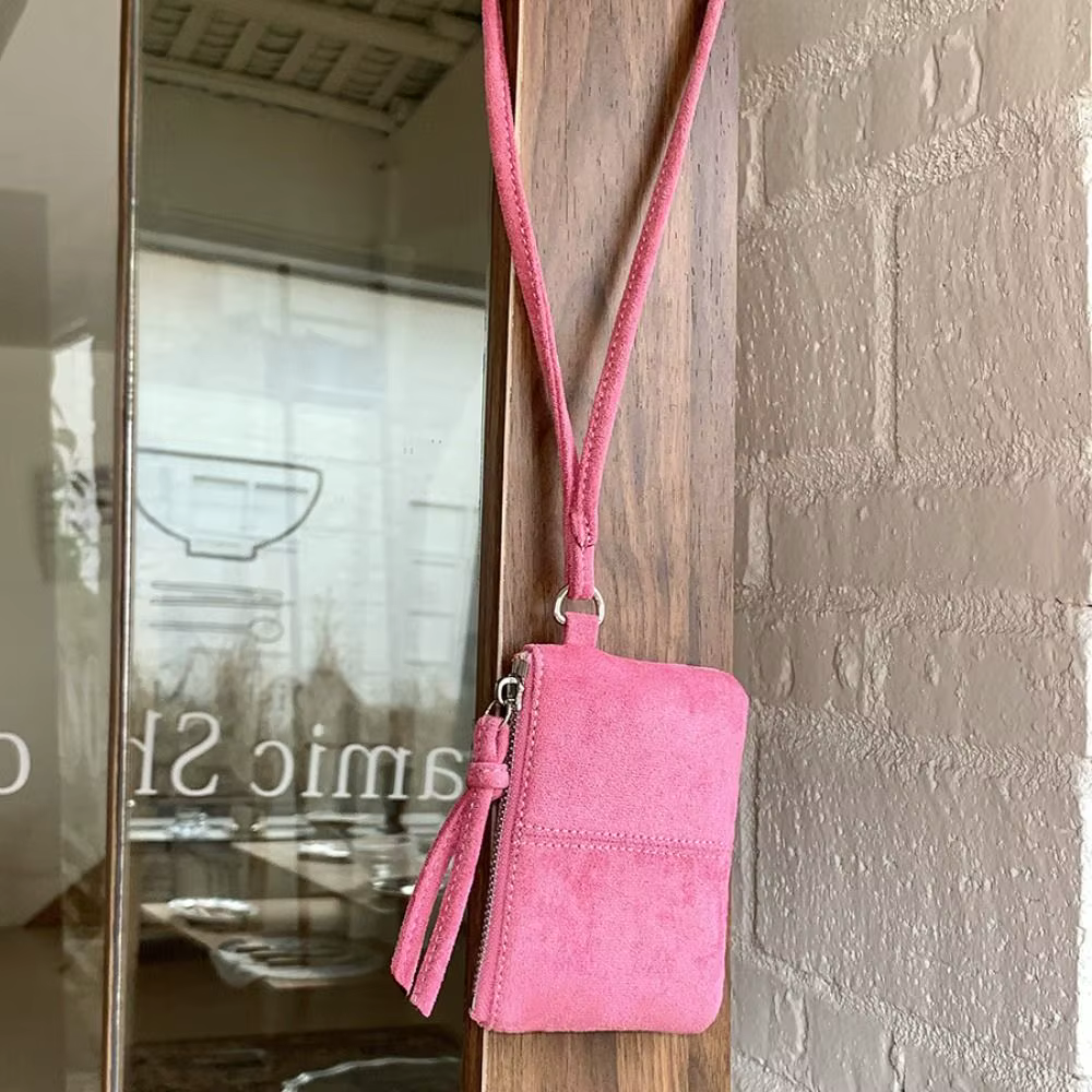 Porte-monnaie portable en daim imprimé léopard pour femme