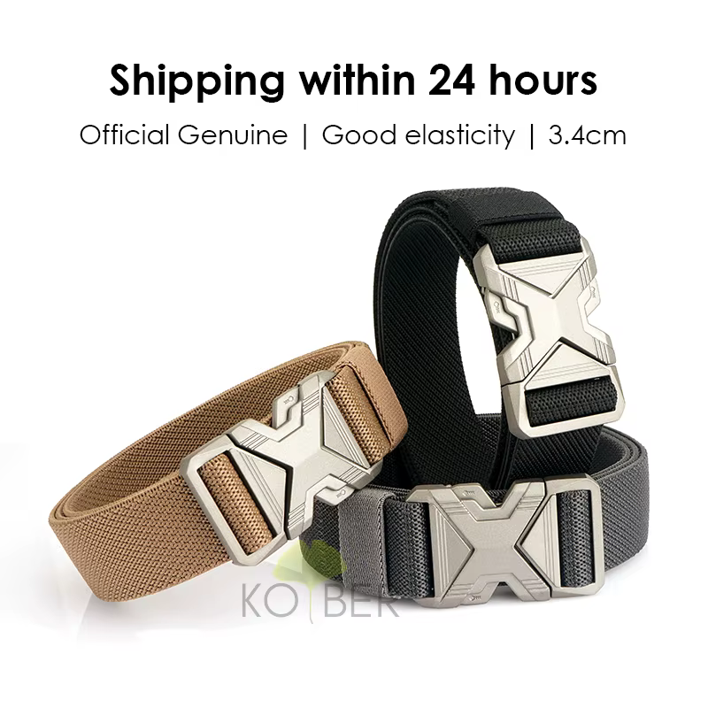 KOLBER Nouvelle Ceinture Élastique Argentée Pour Hommes Boucle En Métal À Dégagement Rapide 3.4cm