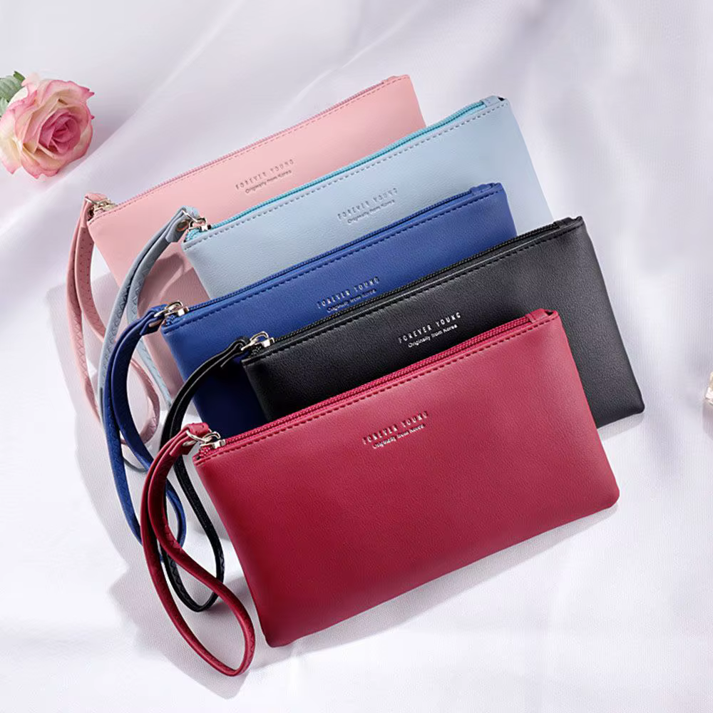 Sac à monnaie zippé en cuir PU pour femme