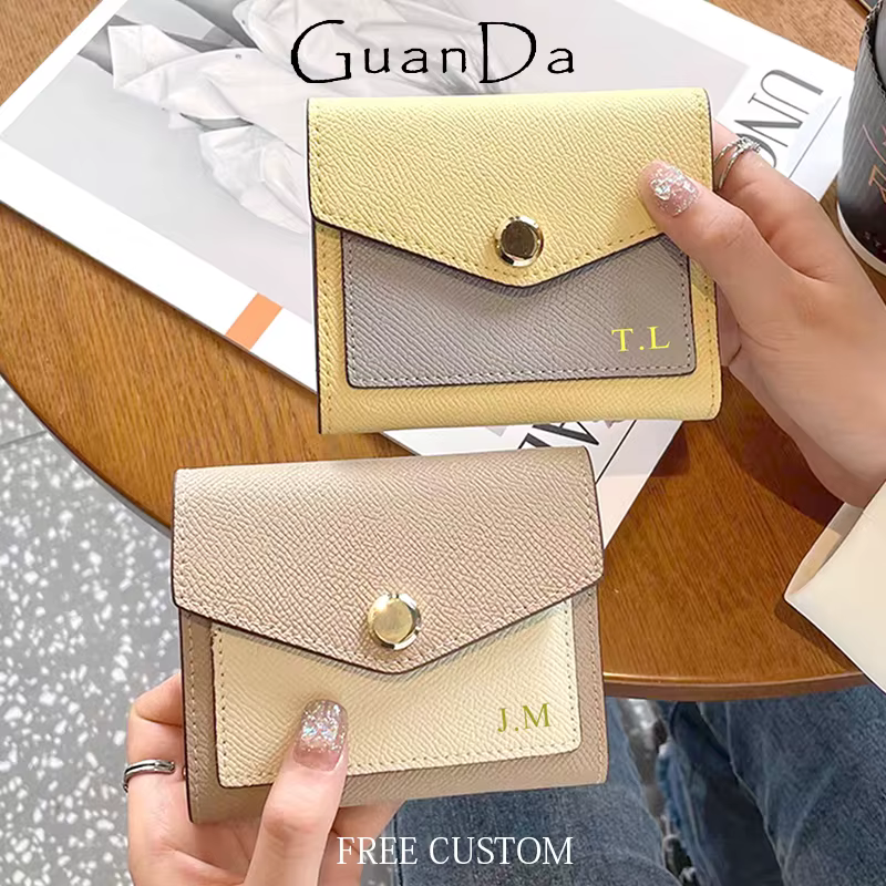 Portefeuille court en cuir véritable pour femme