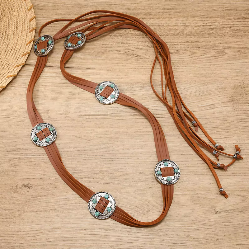 Ceinture en cuir pour femme de style bohème vintage - Accessoire de mode