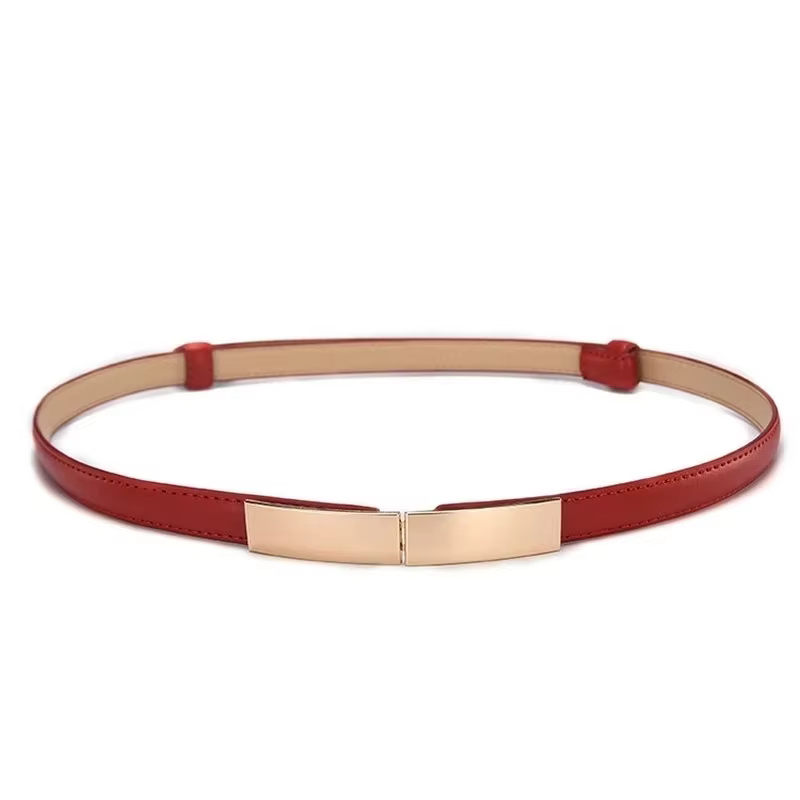 Ceinture robe Simple polyvalente mode femmes en cuir mince maigre métal or élastique boucle
