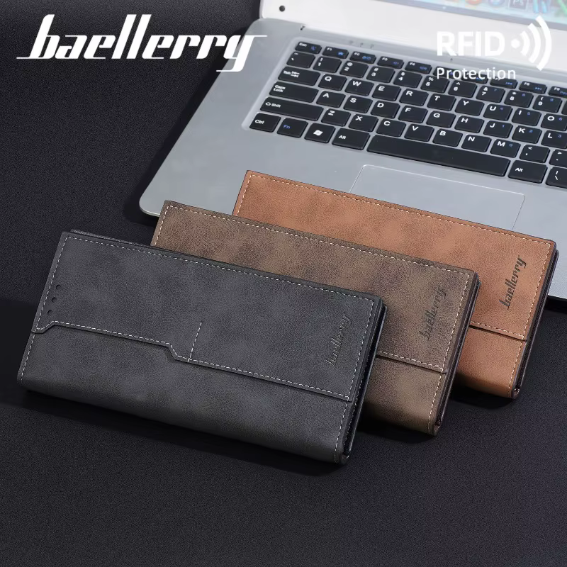 Portefeuille long de luxe Baellerry pour homme en cuir PU