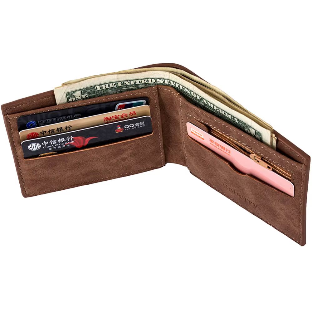 Baborry hommes portefeuilles mince portefeuille avec sac à monnaie fermeture éclair nouveau Design Dollar