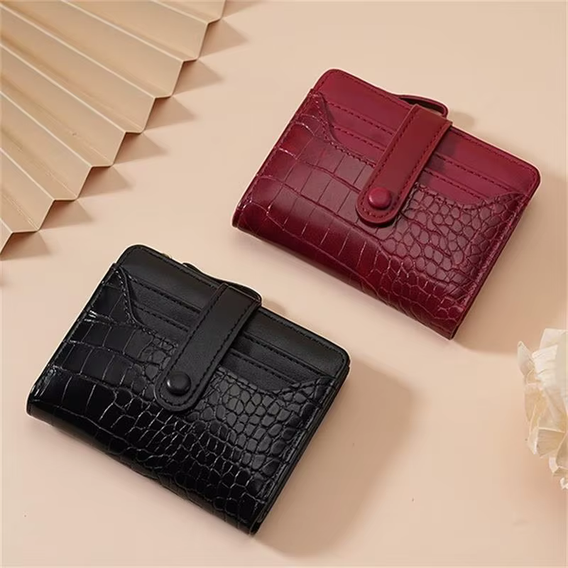Fentes multi-cartes femmes court portefeuille mode cuir PU couleur unie fermeture éclair pochette Crocodile imprimé étanche carte sac porte-monnaie
