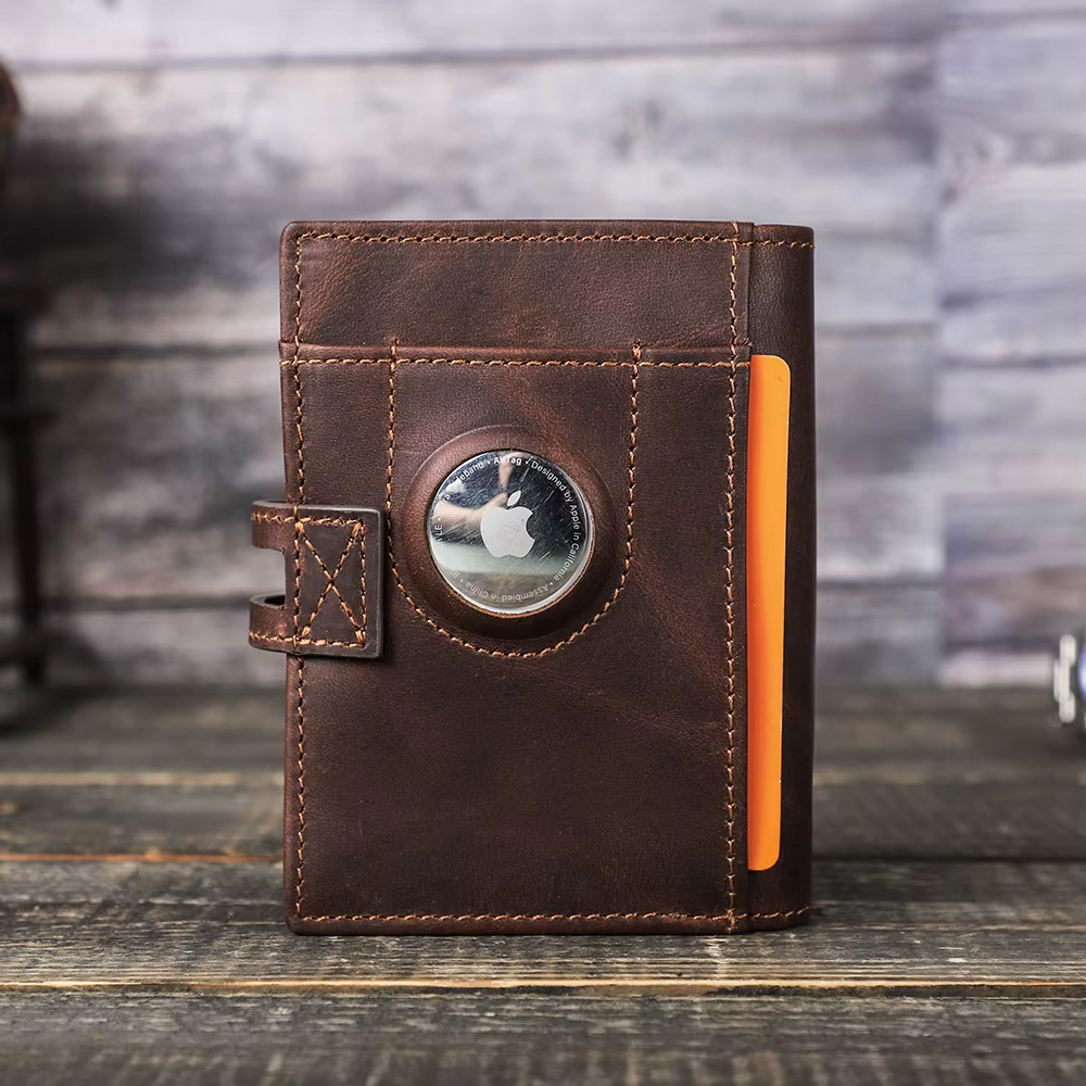 Marque de luxe Airtag portefeuille hommes en cuir RFID aluminium porte-carte fermeture éclair mince sacs à main Anti-perte ID carte de crédit portefeuilles pliants