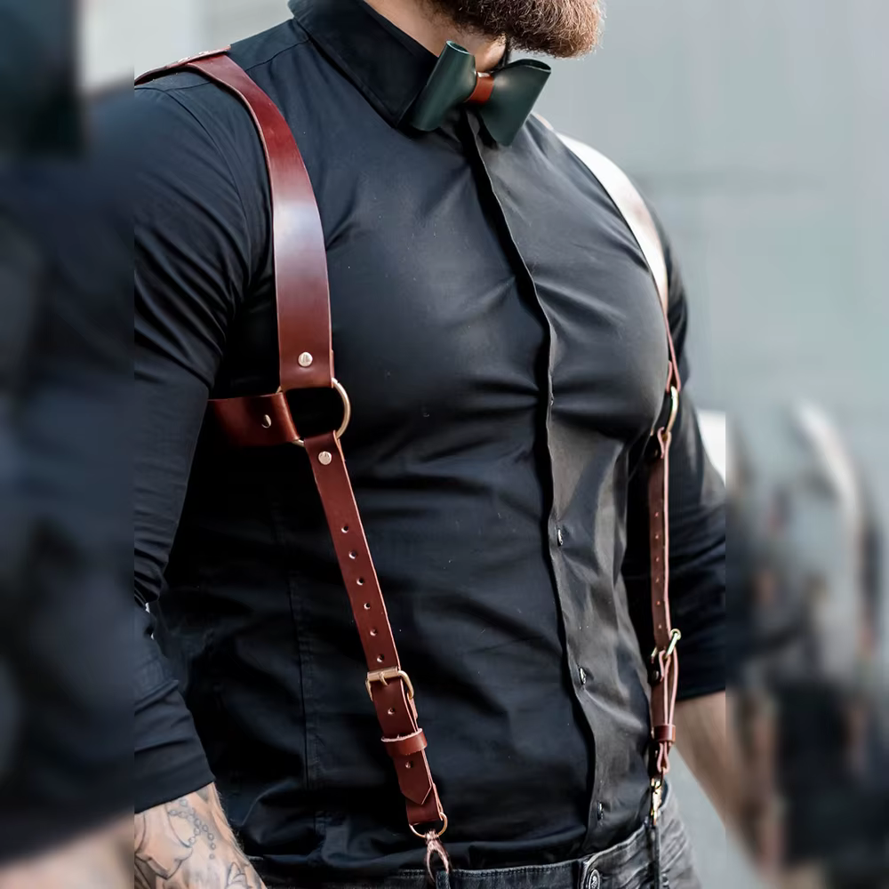 Bretelles pantalons pour hommes en cuir réglable sac à dos
